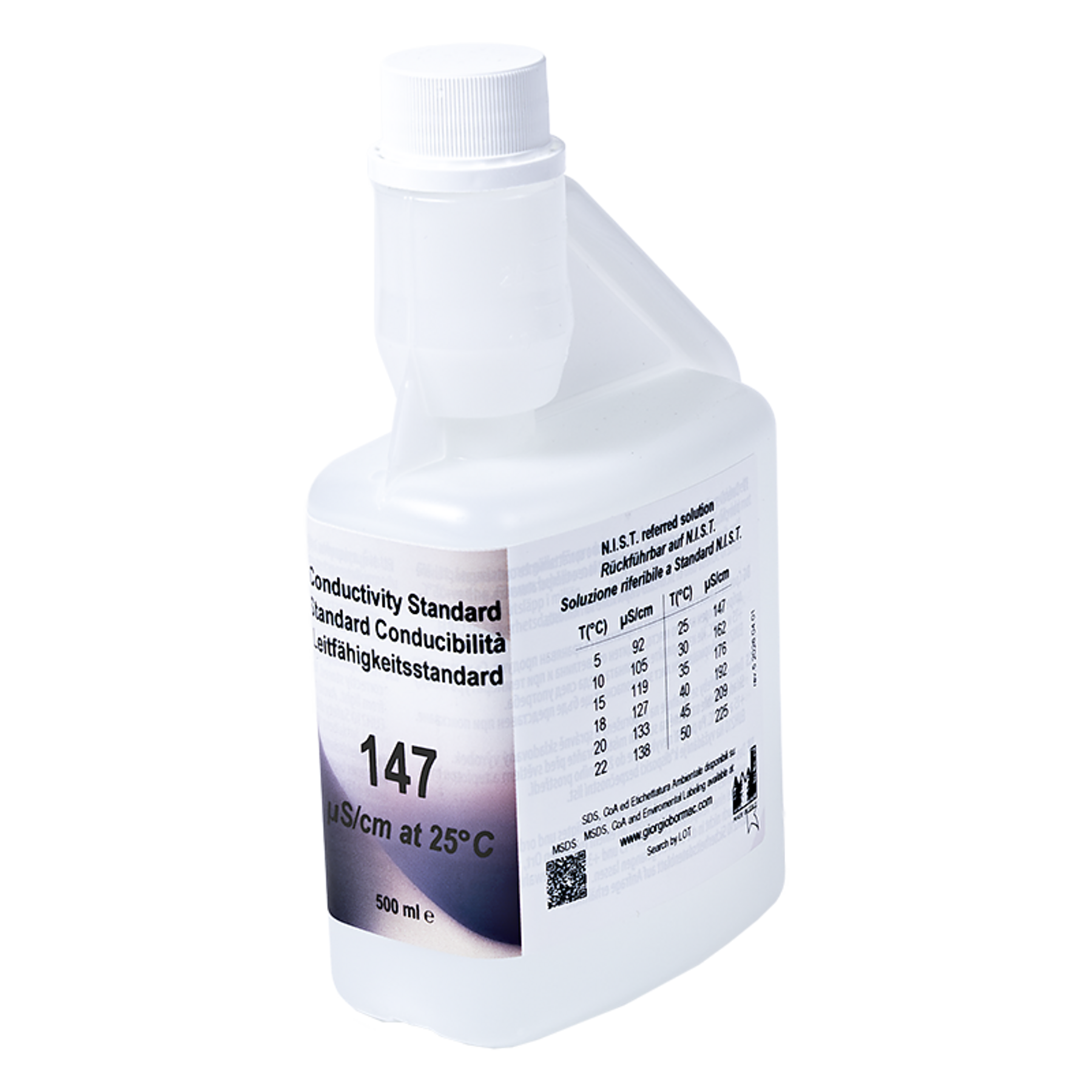 XS Solution Conductividad 147 µS/cm ±1%/25°C, 500 ml, trazable a NIST