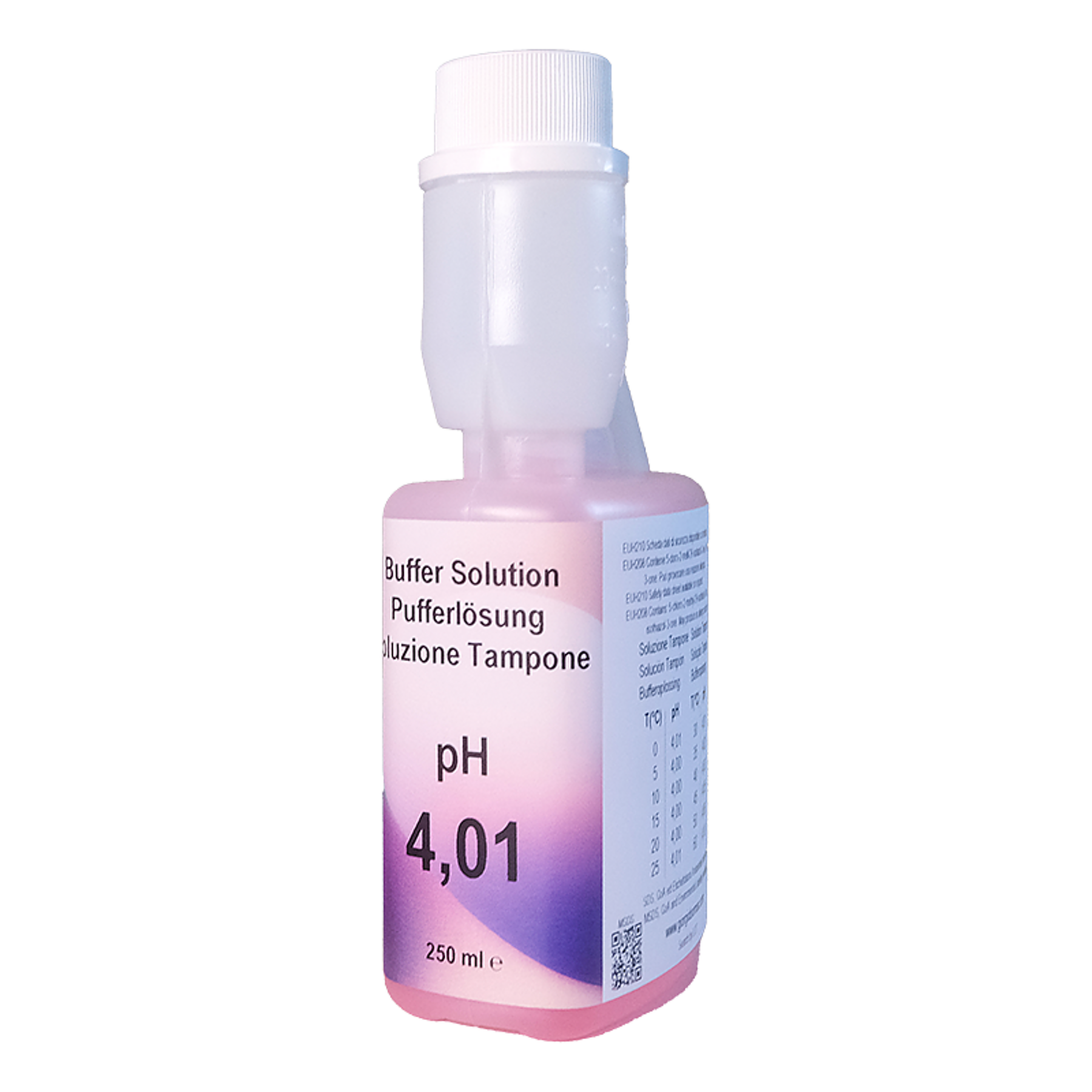 XS Solution pH 4.01 ±0.02/25°C, 250 ml, con certificado trazable a NIST (rojo)