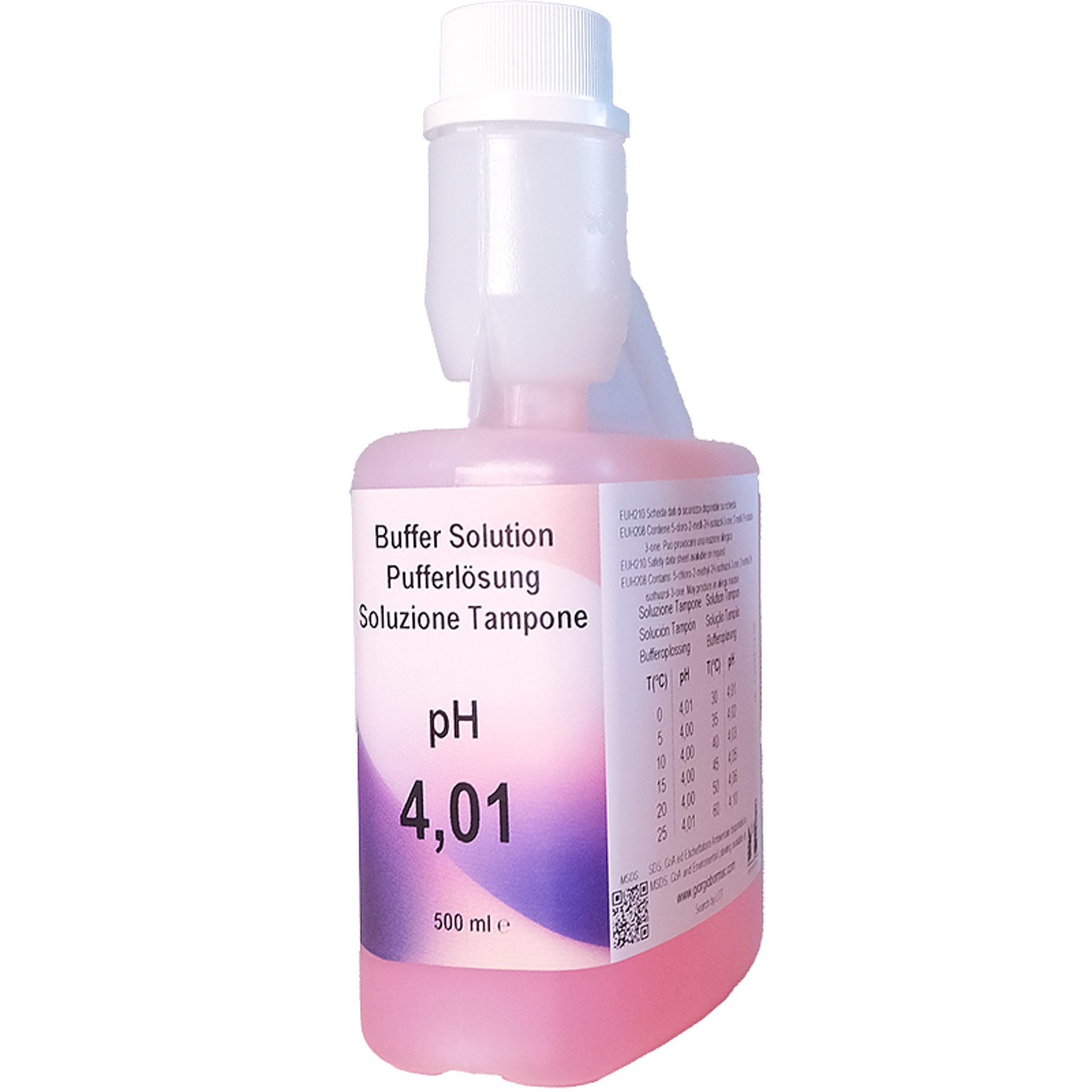 XS Solution pH 4.01 ±0.02/25°C, 500 ml, con certificado trazable a NIST (rojo)